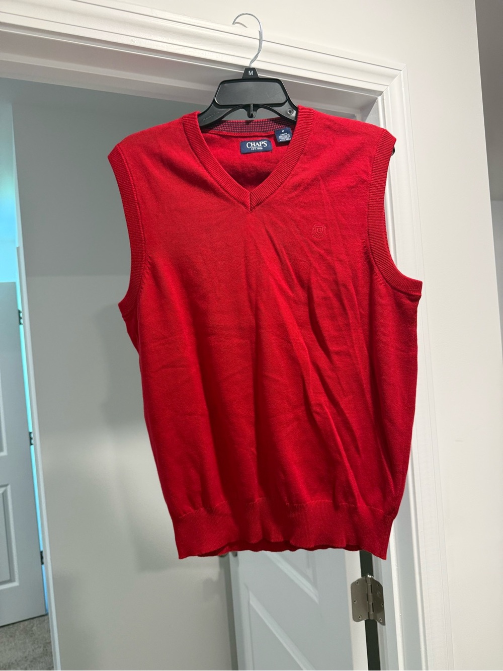 Chaps Men’s Red V-Neck Sweater Vest - Classic Knit